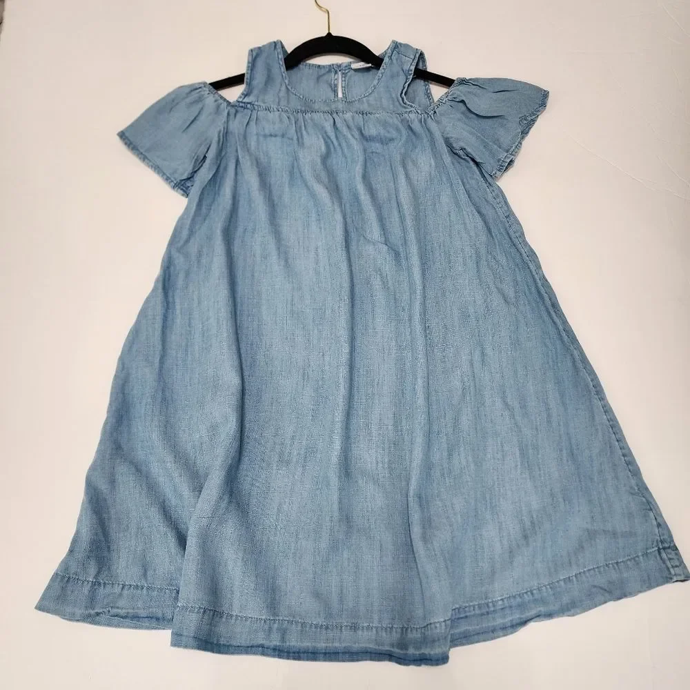 Girl's Gap Kids‎ - XL - Denim Chambray Cold Shoulder Dress Light Blue